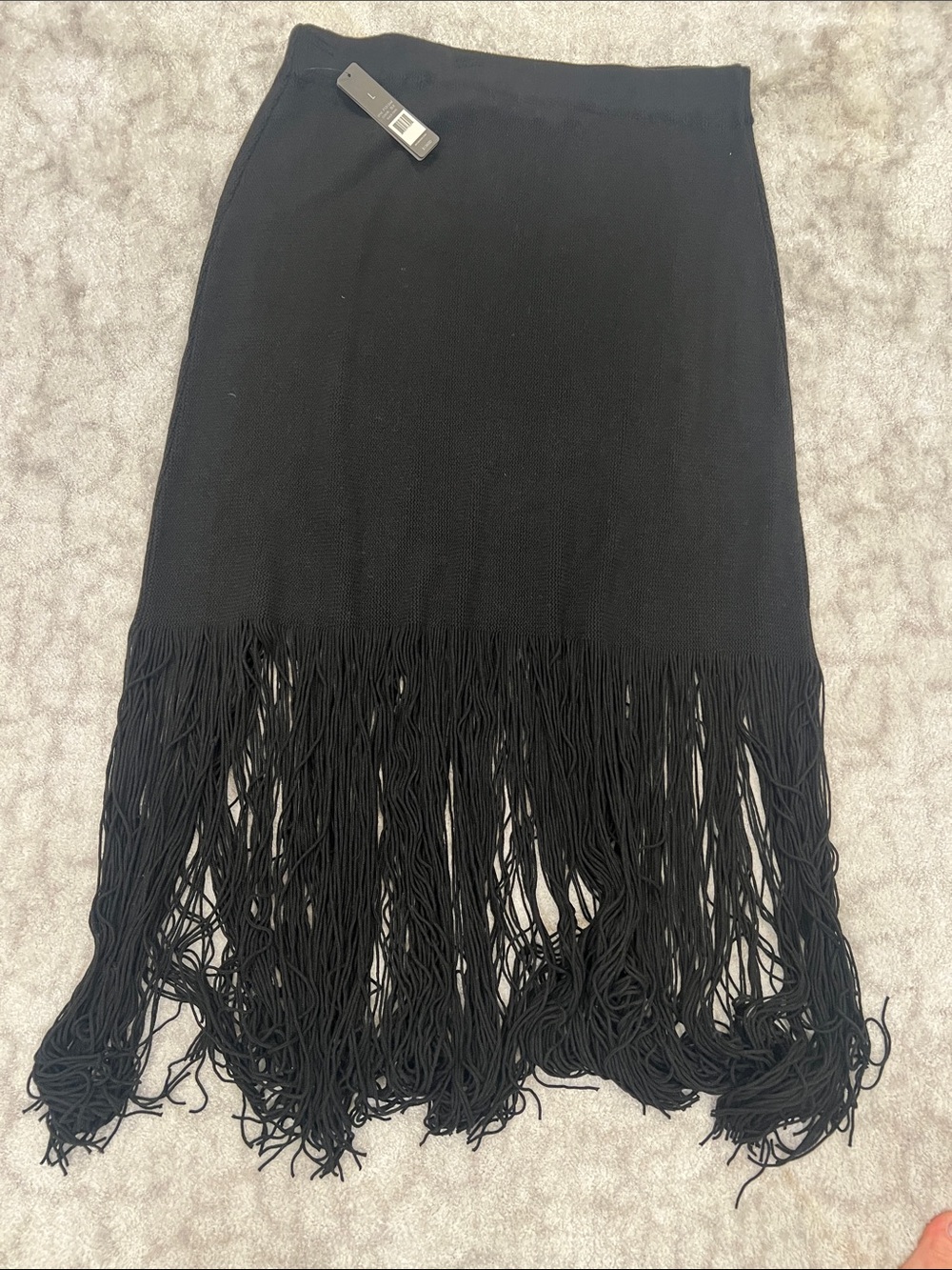 NIC+ZOE Black Fringe Hem Midi Skirt